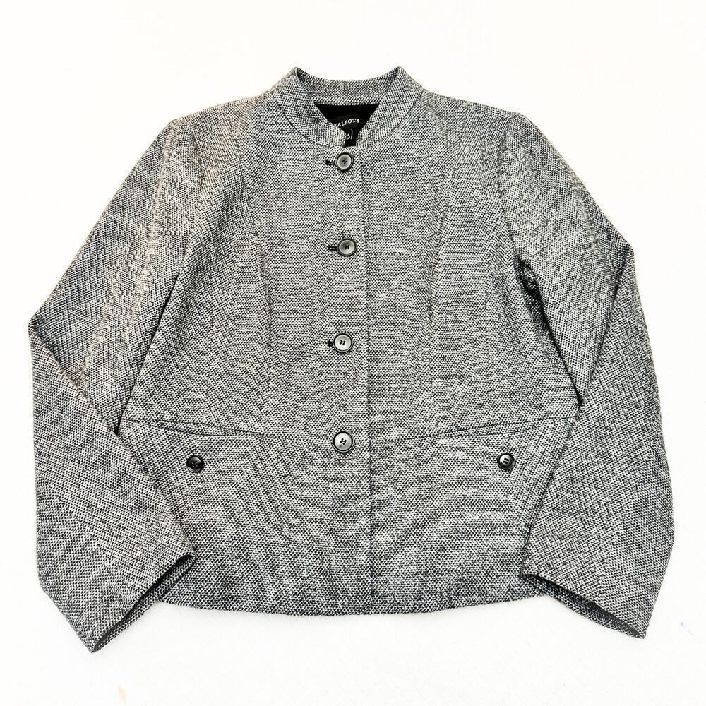 Talbots 4-Button Woven Long Sleeve Blazer Jacket Fully Lined Gray Size 14